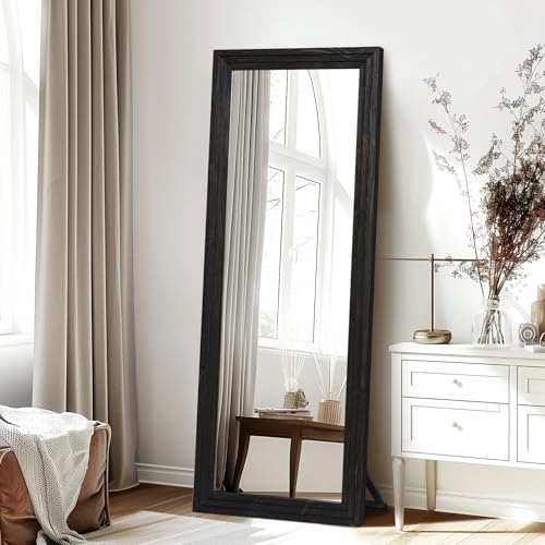Full Length Mirror, 65 x 22 Inch Solid Wood Floor Mirror, Black - color: Black, size: 65"L x 22"W