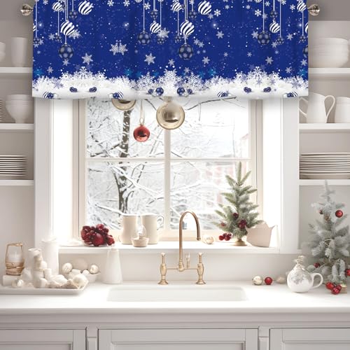 Christmas Snowflake Valances for Windows 1 Panel, 42x12 in - color: Blue, size: 42"W x 12"L (Pack of 1)