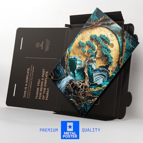 Displate 금속 포스터 Pixaverse 골든 트리 오브 하모니 아트 월 아트 L - size: 26.6"L x 18.9"W, style: 분재 나무