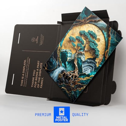 Displate 금속 포스터 Pixaverse 골든 트리 오브 하모니 아트 월 아트 L - size: 26.6"L x 18.9"W, style: 분재 나무