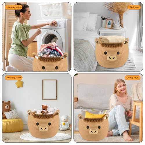 Highland Cute Cow Basket for Nursery, Large Blanket Gift Basket - color: Brown, size: 13"D × 12 "H