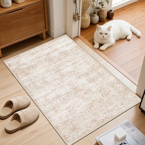 2x3 Area Rugs Living Room: Washable Rug for Bedroom Beige Brown - color: Beige Brown, size: 2' x 3' (Rectangular)