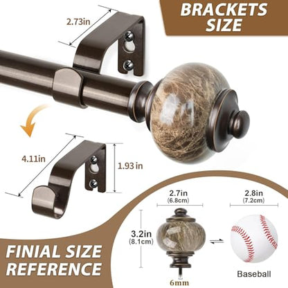 KAMANINA 1 Inch Curtain Rods for Windows 48 to 84 Inch, Bronze Drapery Rods - color: Bronze, size: 48-84"