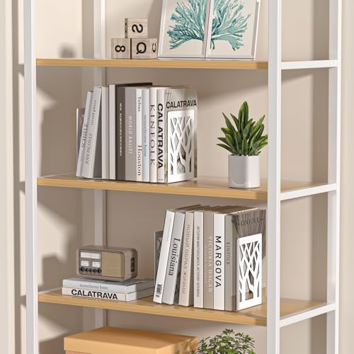 VFINE Withe Bookend 4-Piece, Tree Design Bookends for Shelves, Metal Book Ends for Desk, Decoration Stylish Bookshelf Bookends for Home Office School Supplies - style: White bookend 2 pairs