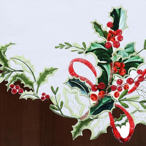Grelucgo Embroidered Rod Pocket Kitchen Window Curtains Valance 58×14 Inches for Christmas Holidays (Holly Leaves) - color: Holly Leaves