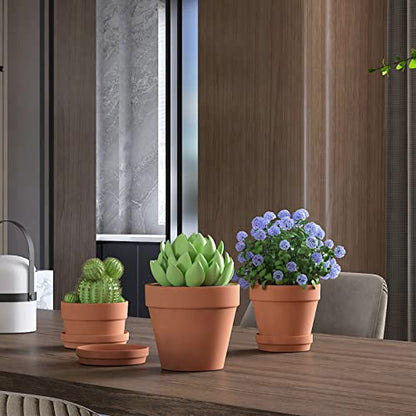 Fcacti 4.4 Inch Terracotta Shallow Succulent Pot - 8 Pack Small Terra Cotta Clay Pots with Saucer, Cacuts Terra-Cotta Indoor and Outdoor Planters with Drainage Hole - size: 4.4 inches
