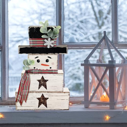 Yousoontic 4 Pcs Winter Snowman Figurines Set, Rustic Farmhouse Decor - style: Snowman