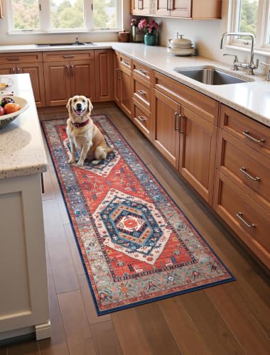 SERISSA 2x5 Washable Non Slip Boho Runner Rug for Hallway，Rust - color: Rust/Multi, size: 2' x 5' (Runner)