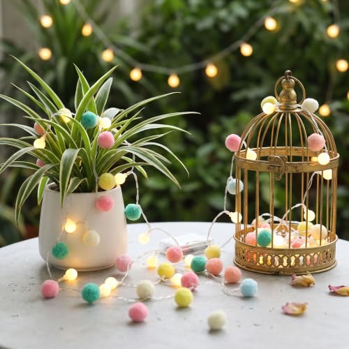 9.84FT Pom Poms Fairy Lights - 30 LED Battery & USB Operated String Lights with Warm White Globe Balls - Cute Indoor Decor for Bedroom Kids Room Playhouse Back to School Birthday Baby Shower - Pastel - color: Pastel, size: 9.54 FT