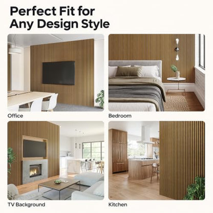 SMARTSTANDARD 4 Pack 105.9" x 12.6" Wood Slat Wall Panels, Classic Oak - color: Classic Oak, size: 106" x 50.4"