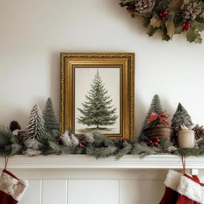 AVECCO Christmas Tree Pine Botanical Wall Art Canvas Framed 8x10 inch - color: Christmas Tree, size: 10"L x 8"W