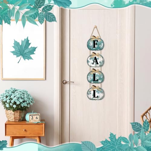 Britimes Pumpkin Fall Welcome Door Sign, Wooden, for Front Door - style: Blue Fall Maple Leaf