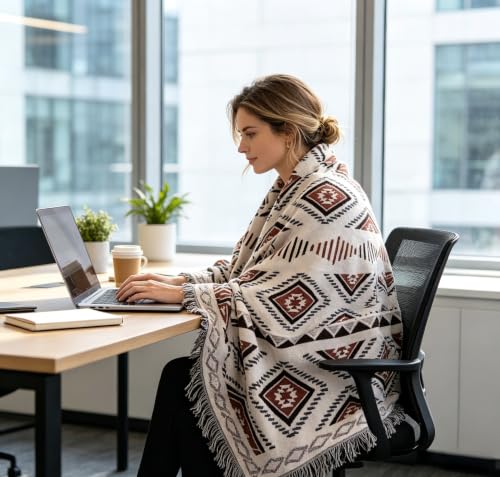 Luxlovery Beige Bohemian Sofa Throw Blankets Ethnic Woven Boho Geometric White and Khaki Throw Blanket for Couch Aztec Bed Throws Oversized Chair Sofa Cover with Tassels(70"x90") - color: Mocha, size: 70"x90",180x230cm