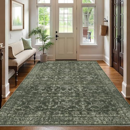 5x7 Washable Bedroom Area Rug Non-Slip Retro Dark Green Throw Carpet - color: Dark Green, size: 5' x 7' (Rectangular)
