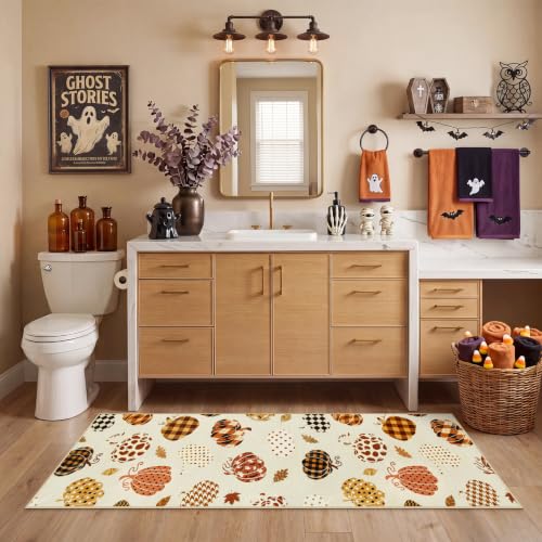 Tribesigns 2x6 Beige Halloween Fall Pumpkin Hallway Runner Rug for Kitchen - color: Beige2 - Pumpkin, size: 2' x 6' (Rectangular)