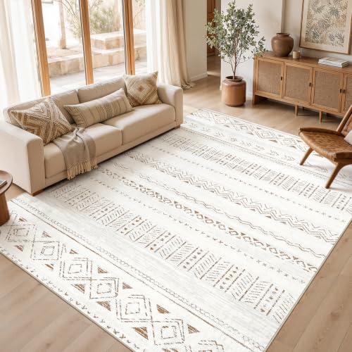 cotiled 10x10 Area Rugs Washable Boho Living Room Rug Brown/Cream - color: Light Brown/Cream, size: 10' x 10' (Square)