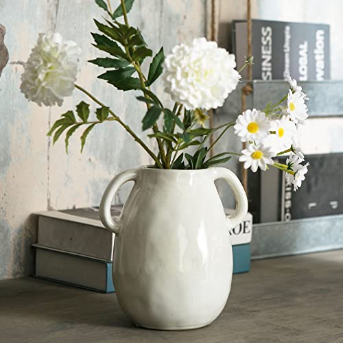 Tanvecle White Ceramic Vase with Handles, 7" Modern Farmhouse Decor - color: White