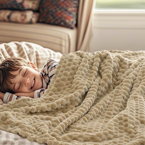 PHF Soft Cozy Fleece Throw Blanket, 340GSM Lightweight Warmth, Khaki - color: Khaki, size: Throw(50"x60")