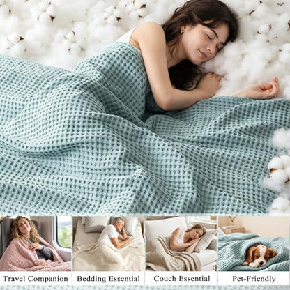 Exclusivo Mezcla 100% Cotton Throw Blanket for Couch, Dusty Mint - color: Dusty Mint, size: Throw (50" x 60")