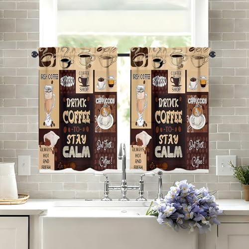 Coffee Kitchen Window Curtains Over Sink 27.5" W x 36" L - color: Coffee Kitchen Curtains, size: 27.5"W x 36"L (Pack of 2)