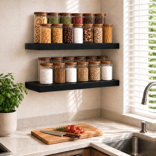 RICHER HOUSE 12" Deep Floating Shelves, 24x12 Inch Long Black Wall Shelf - color: Black, size: 24in