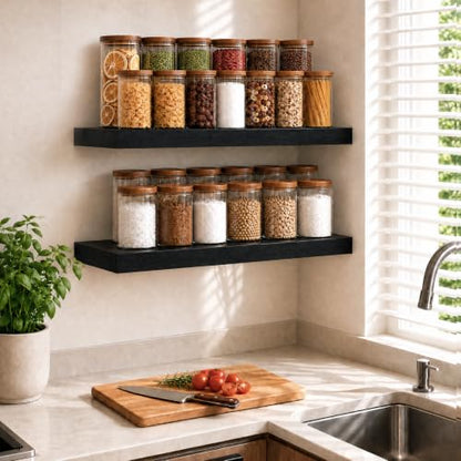 RICHER HOUSE 12" Deep Floating Shelves, 24x12 Inch Long Black Wall Shelf - color: Black, size: 24in