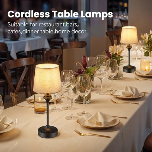 NIORSUN Portables Cordless Table Lamp Set of 2, Battery Operated Lamp, Bedside Table Lamp with Warm White,3 Way Dimmable Touch Desk Lamp for Bedroom Living Room Restaurant Whtie Shade (Black) - size: 2Pack-16.5in