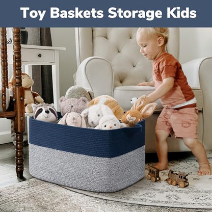 Goodpick 75L Extra Large Woven Blanket Basket, 22" x 17" x 12", Blue - color: Blue, size: 22"L x 17"W x 12"H