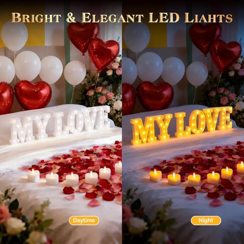 My Love Light up Letters, Include Tea Lights Candles, Latex Balloons, Aluminum Balloons and Rose Petals, Special Festival, Surprise Gifts for Women and Men - color: MY LOVE