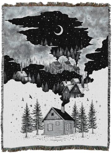 Pure Country Weavers Smoke Village Blanket by Episodic Drawing- Fantasy Gift Tapestry Throw Woven from Cotton - Made in The USA (60x80) - color: Smoke Village, size: 60x80