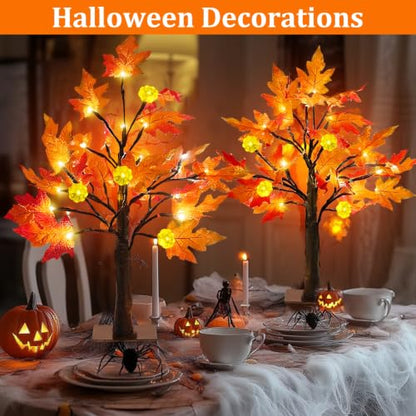 TURNMEON Fall Decor 2 Pack 24 Inch Prelit Fall Maple Tree 48 LEDs Timer - size: 2Pack 24 Inch