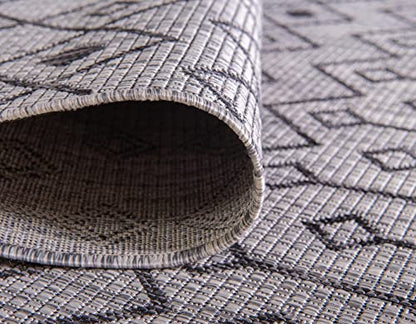 Unique Loom Outdoor Trellis Collection Area Rug - Tribal Trellis (2' x 8' Runner, Gray/ Black) - color: Gray/Black, size: 2' x 8' (Runner)