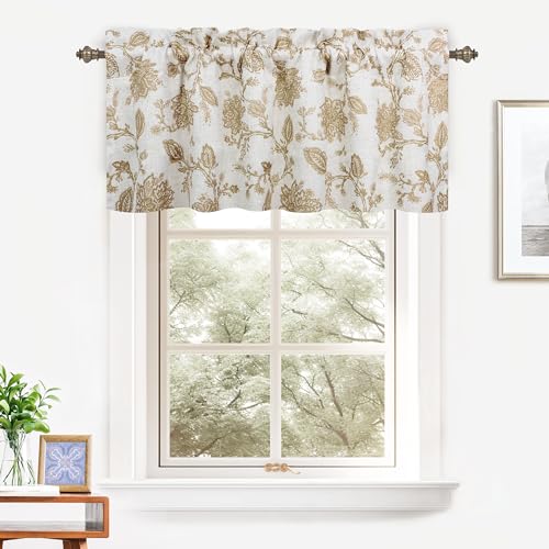 DriftAway Freda Jacobean Floral Linen Blend Blackout Thermal Insulated Energy Saving Privacy Window Linen Curtain Valance Rod Pocket 2 Layers Single 52 Inch by 24 Inch Plus 2 Inch Header Taupe Beige - color: Taupe, size: 52"W x 24"L (Pack of 1)
