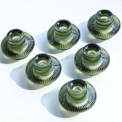 VOHO Green Taper Candle Holders Set of 6, Ribbed Glass Candlestick Holders - color: Green