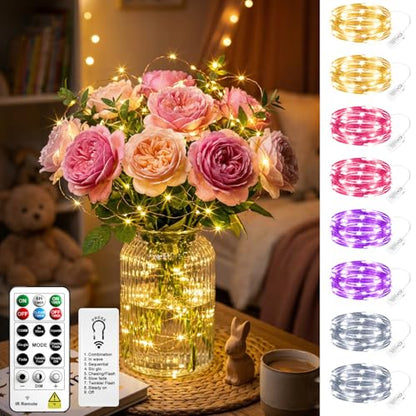 8 Pack Rechargeable LED Fairy Lights 7Ft 20LED Battery Operated - color: Multicolor