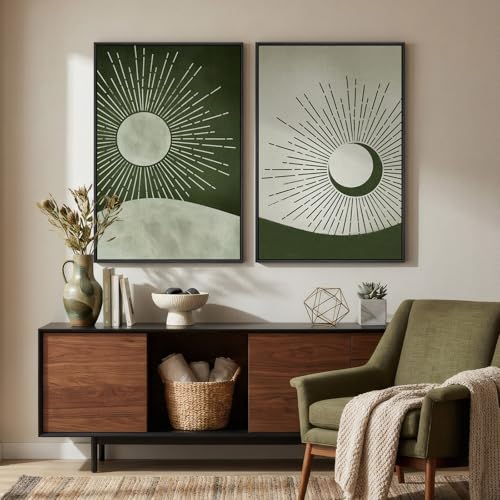 Large Framed Green Boho Abstract Canvas Wall Art for Living Room, 24x36 In - color: Neutral Green, size: 24" W x 36" H x 2Pcs
