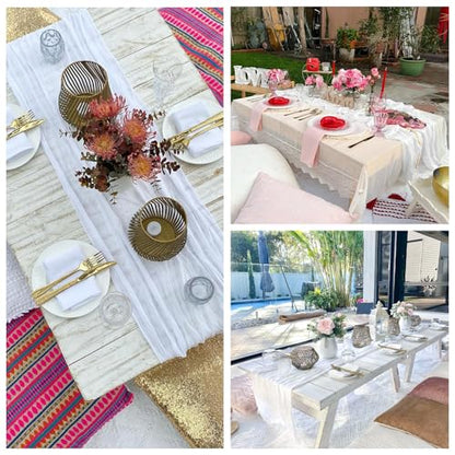 6 Pack White Cheesecloth Table Runner 35 x 120 Inch - color: White, size: 6 Pcs - 10 Ft