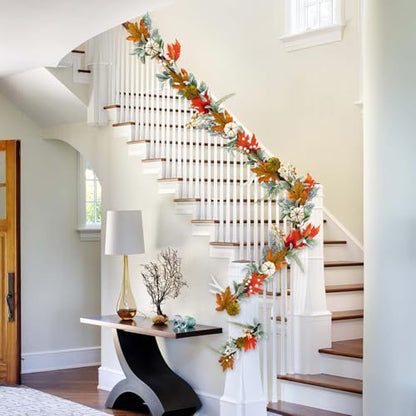 GarveeHome Fall Garland for Mantel, 6 ft Autumn Pumpkin Garland with Maple Leaves for Table Centerpiece Fall Thanksgiving Decorations Indoor Outdoor Fireplace Home Decor