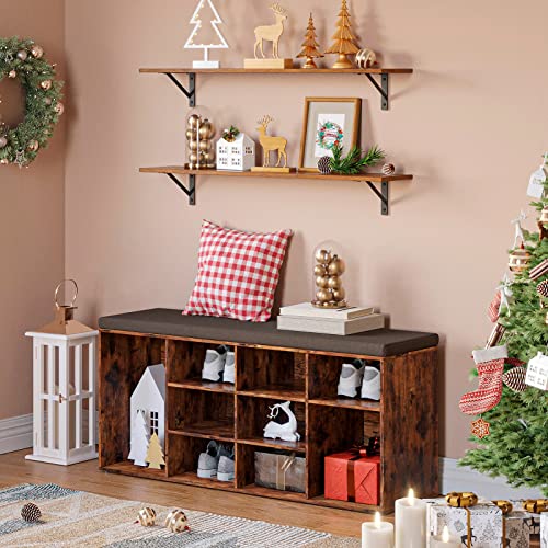 DINZI LVJ Long Wall Shelves, 31.5" Wall Mounted Shelves with Metal Brackets - color: Rustic Brown, size: 31.5 Inch