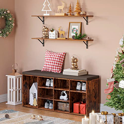 DINZI LVJ Long Wall Shelves, 31.5" Wall Mounted Shelves with Metal Brackets - color: Rustic Brown, size: 31.5 Inch