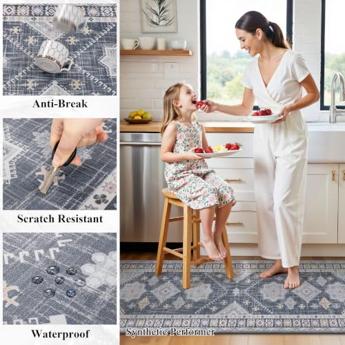 Ileading Anti Fatigue Kitchen Mat, Non Slip Cushioned Standing Floor Mat, Waterproof Kitchen Runner Rug, Farmhouse Comfort Padded Mat for Sink, Laundry, Office, Blue, 24''x71'' - color: Blue