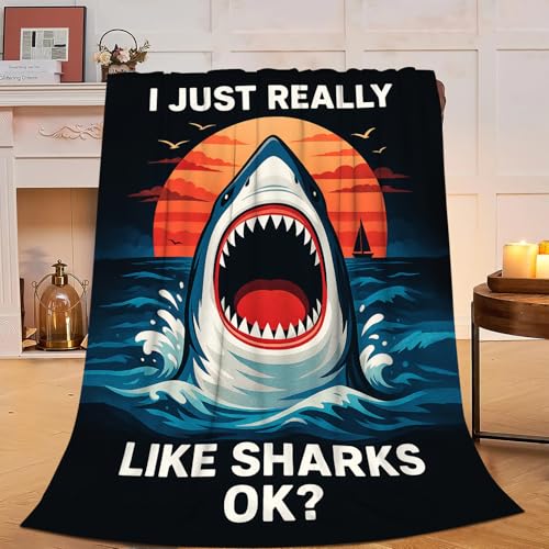Shark Blanket Throw Blanket for Shark Lovers Gifts for Men Women Boys Girls Fleece Fuzzy Soft Flannel Plush Warm Bedding Stuff for Sofa Bed Couch 50 x 60 Inch - color: Shark, size: 60"x50"