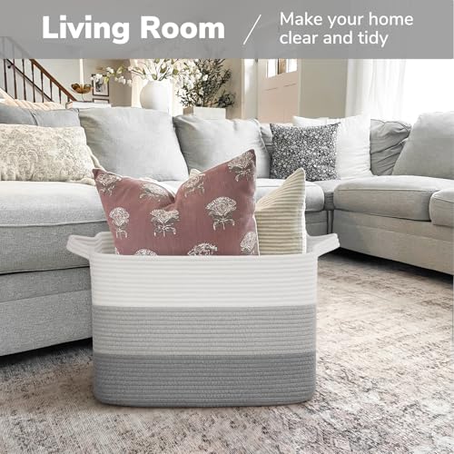 Goodpick 50L Large Woven Storage Basket, 18" x 14" x 12", Gradient Gray - color: Gradient Grey, size: 18"L x 14"W x 12"H