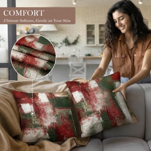 Abstract Christmas Throw Pillow Covers 18x18 Set of 4, Red & Green - color: Red Green White, size: 18" x 18" (Pack of 4)