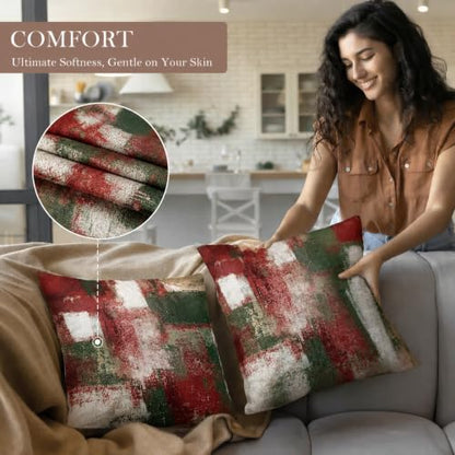 Abstract Christmas Throw Pillow Covers 18x18 Set of 4, Red & Green - color: Red Green White, size: 18" x 18" (Pack of 4)