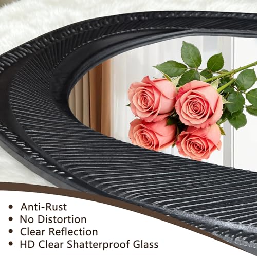 POZINO 55"x24" Large Irregular Wall Mirror, Black Asymmetrical Oval Mirror - size: 55"L x 24"W