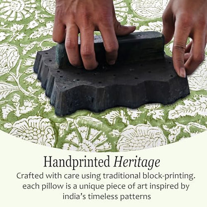 CPC Olive Bloom Block Print Ruffle Pillow Cover 18x18 Inch, Pack of 2 - color: Olive Bloom, size: 18" x 18" (Pack of 2)