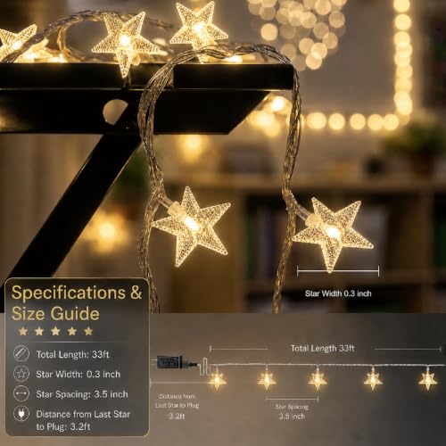 Star String Lights for Classroom Decor, 33 ft 100 LED Plug-in Fairy Lights