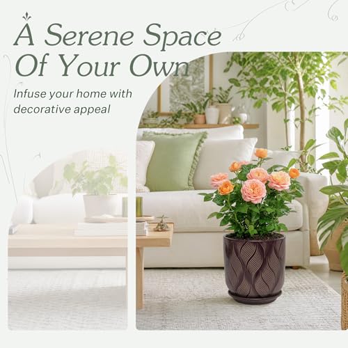 7.2 Inch Modern Ceramic Glaze Plant Pot with Drainage Hole,Mesh Net,Saucer,Indoor Outdoor Planter(Leaf-Dark Purple) - color: Leaf-dark Purple