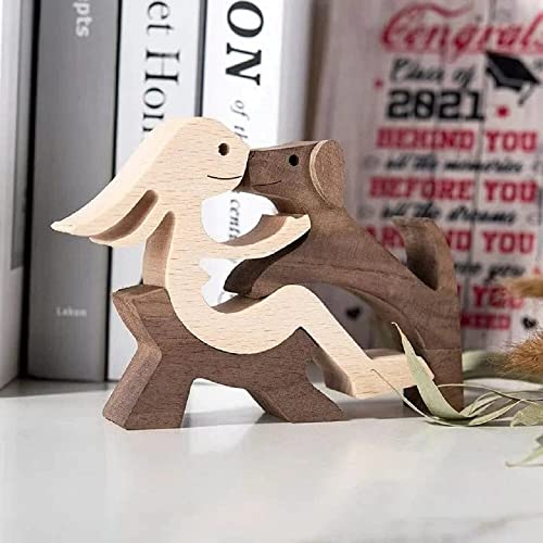 Hand Carved Wooden Woman & Dog Statue - Home Office Decor Wood Human & Dog Sculpture, Unique Gift to Remember Friendship - color: Relaxing Woman and Dog